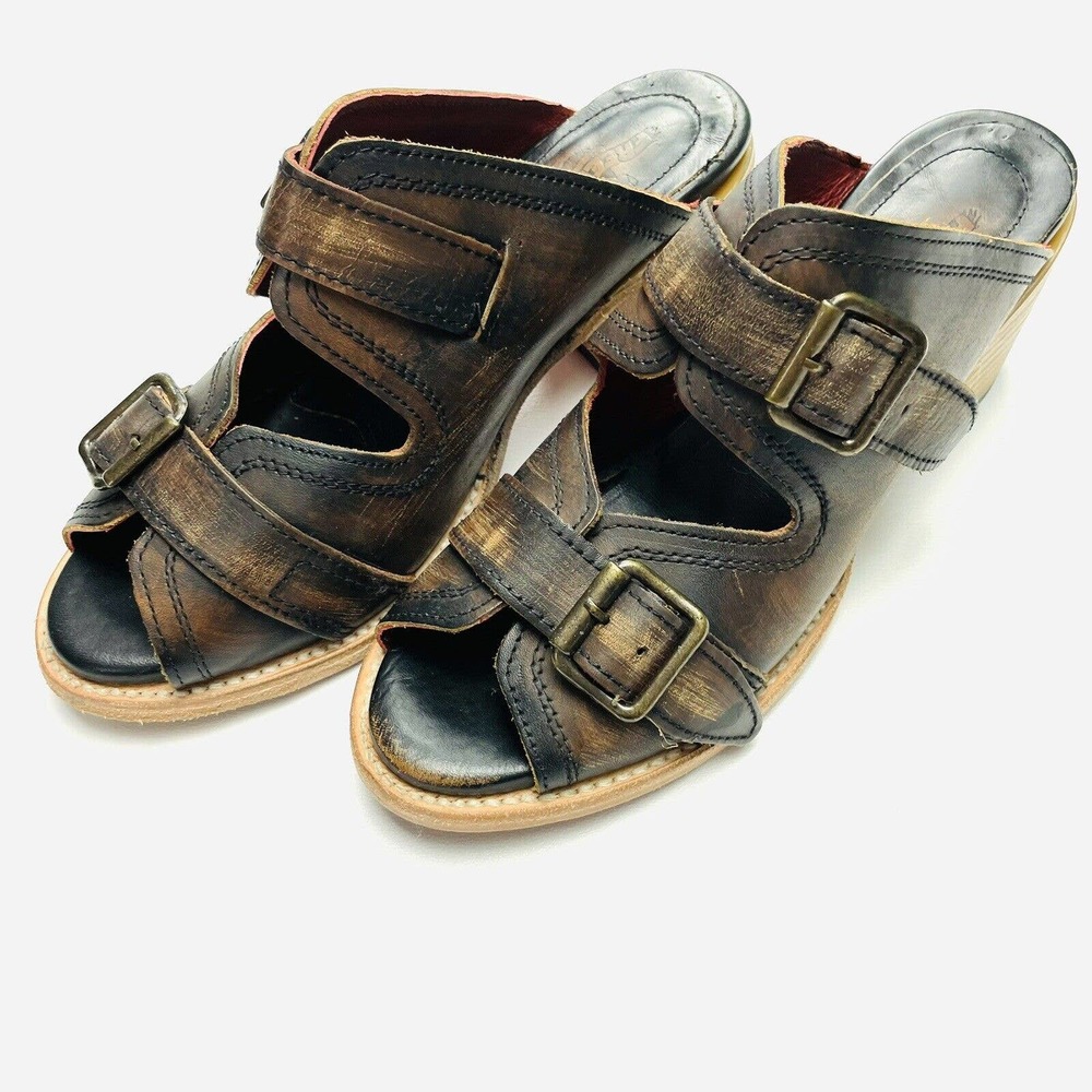 Freebird Shoes Womens 9 Brown Caprice Leather Distressed Buckle Slip On Sandals